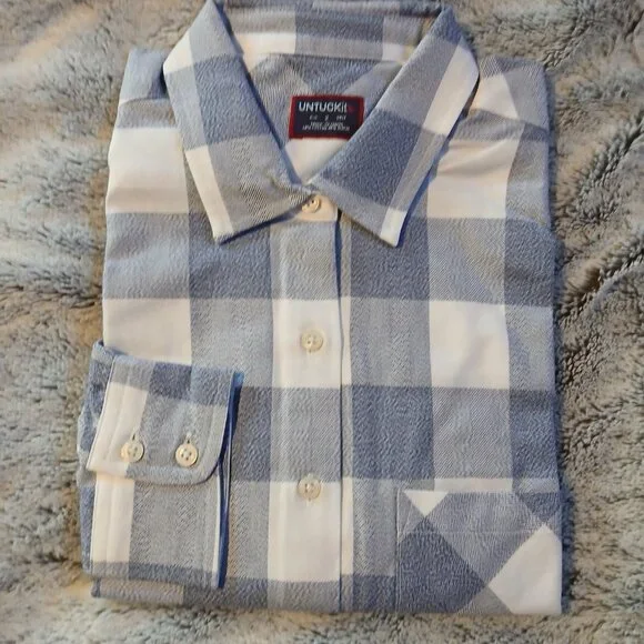 Untuckit Women's Blue and White Plaid Long Sleeve Button Down Shirt SZ… - Picture 4 of 7
